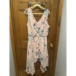 Emma & Michele Plus Size 2X Purple-Pink Floral Flowy Dress V-Neck Ruffle